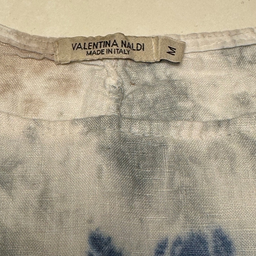 Valentina Naldi Italy 100% Linen Tie Dye Top Blue Tan Art 19812‎ Size Medium - Picture 4 of 8